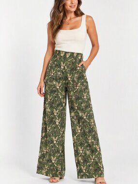 ✨ Gorgeous Tahari 100% Linen Tropical Palm Leaf Wide-Leg Pants! ✨